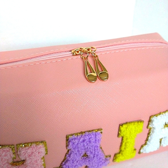 New Chenille Varsity Lettered Makeup / Hair Products Zippered Bag - Picture 5 of 7